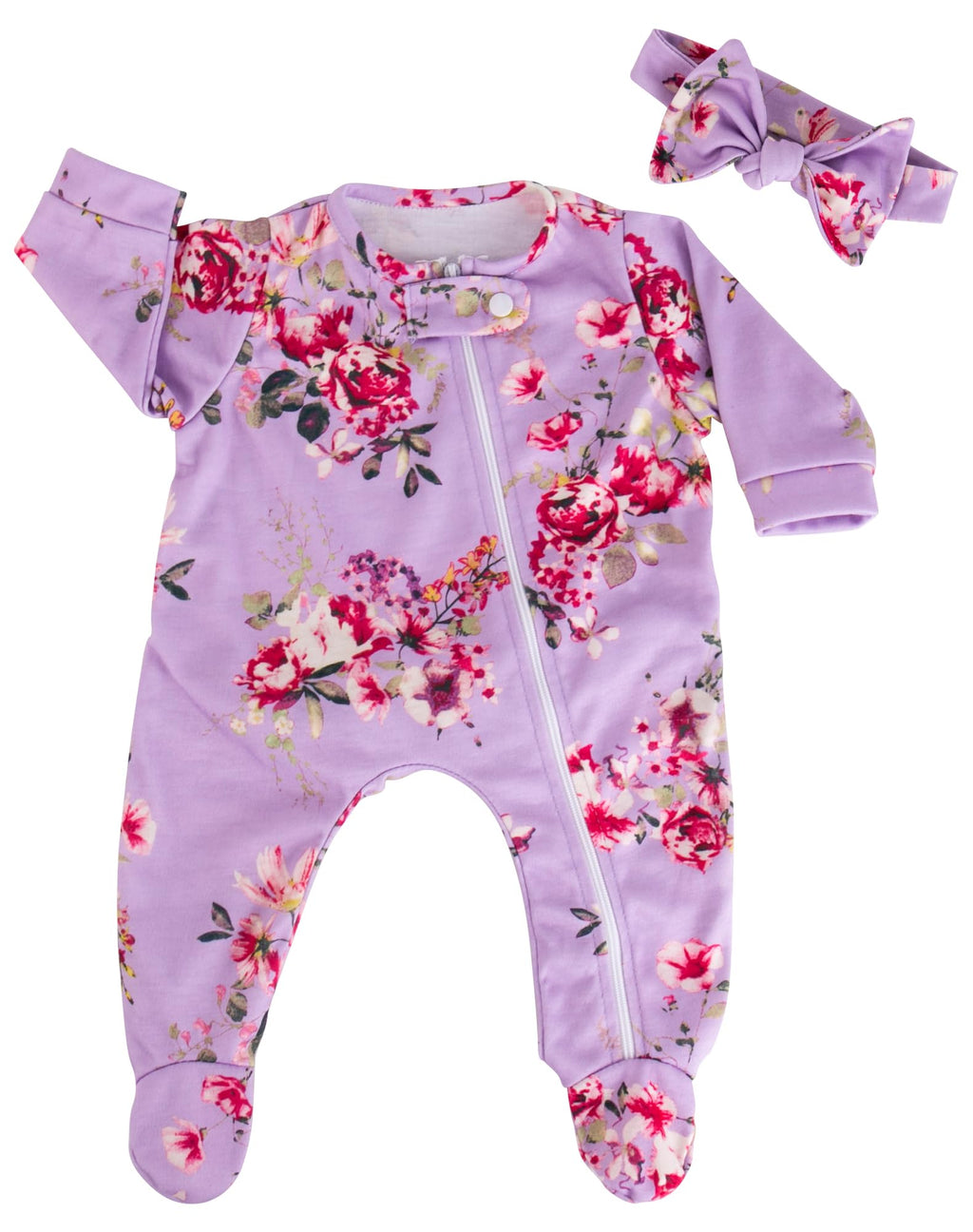 Purple Floral Jumpsuit and Headband Set for 17-20 Inch Reborn Baby Dolls – Aori