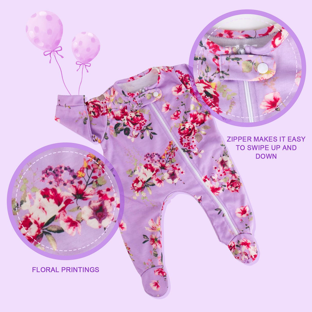 Purple Floral Jumpsuit and Headband Set for 17-20 Inch Reborn Baby Dolls – Aori