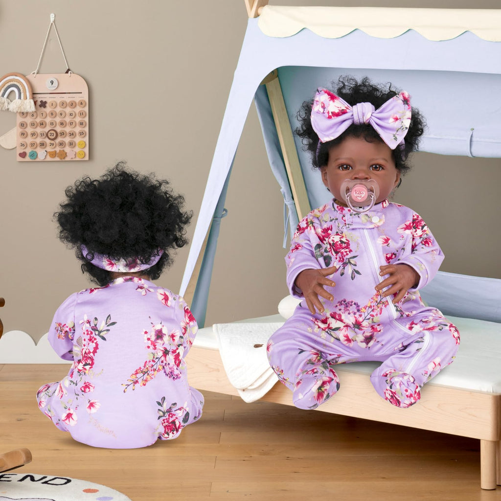 Purple Floral Jumpsuit and Headband Set for 17-20 Inch Reborn Baby Dolls – Aori