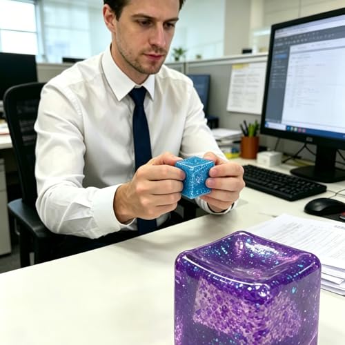 Purple Ice Cube Squishy – Slow Rise Glitter Fidget Toy for Stress Relief
