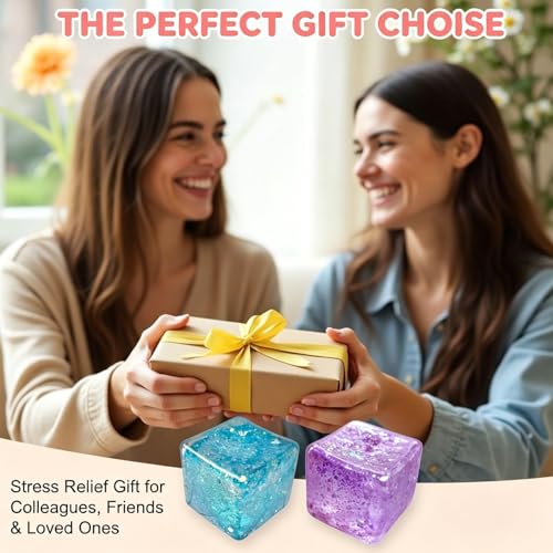 Purple Ice Cube Squishy – Slow Rise Glitter Fidget Toy for Stress Relief