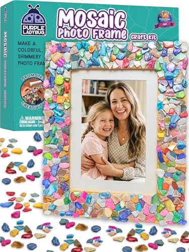 PURPLE LADYBUG DIY Mosaic Photo Frame Kit - Creative Craft for Kids Ages 6-12, Includes Mother of Pearl Shells, Wooden Frame, Glue & Spreader - Great Gift for Girls and Tweens