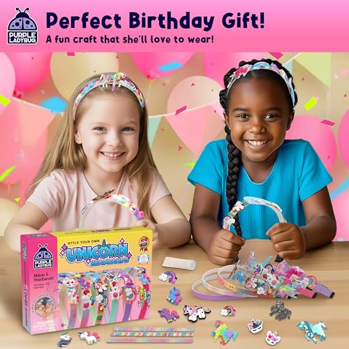 PURPLE LADYBUG DIY Unicorn Headbands Kit – 6 Craftable Hair Accessories with 29 Charms, Gift for Girls Ages 6+