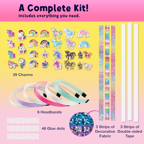 PURPLE LADYBUG DIY Unicorn Headbands Kit – 6 Craftable Hair Accessories with 29 Charms, Gift for Girls Ages 6+