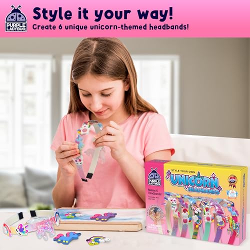 PURPLE LADYBUG DIY Unicorn Headbands Kit – 6 Craftable Hair Accessories with 29 Charms, Gift for Girls Ages 6+