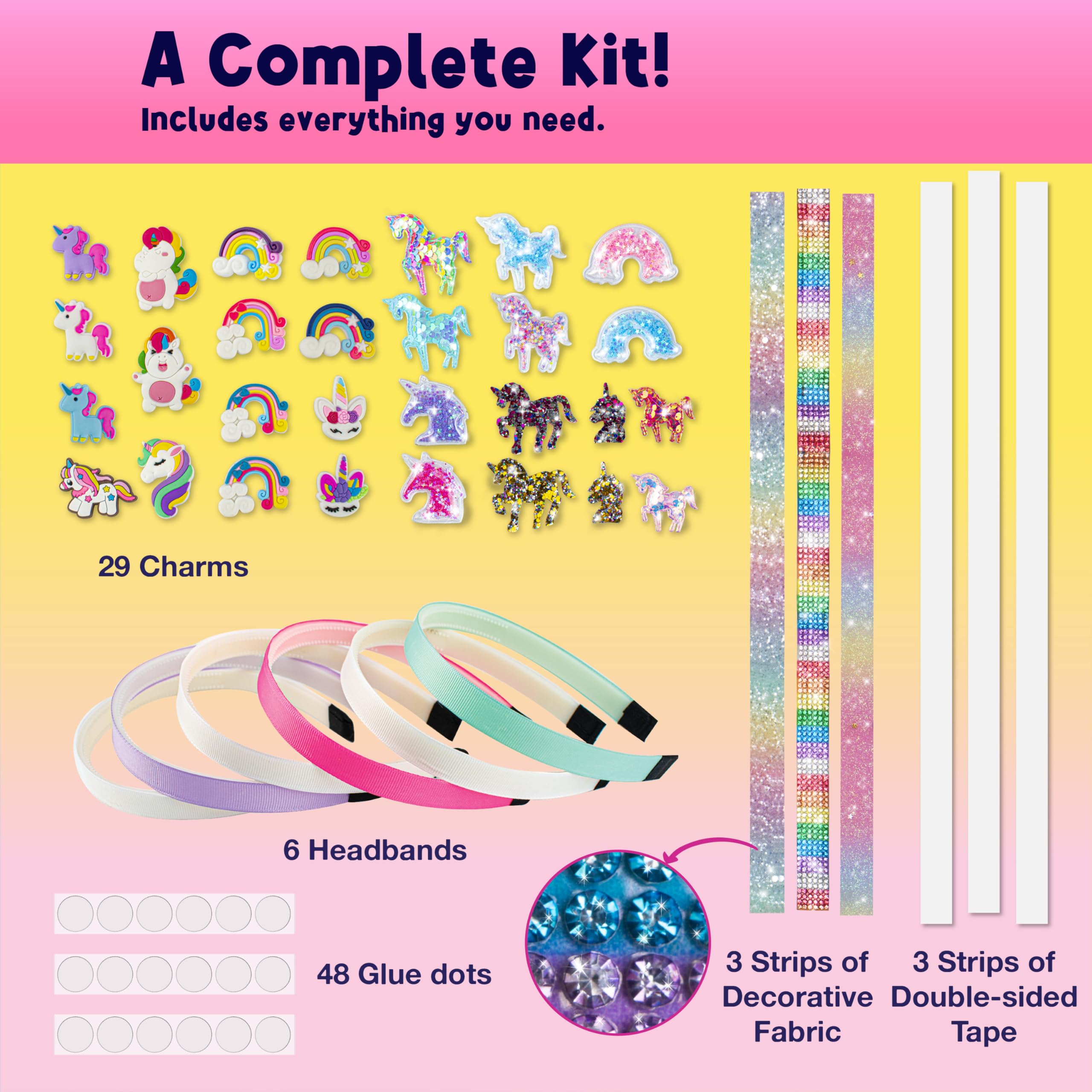 PURPLE LADYBUG DIY Unicorn Headbands Kit – 6 Craftable Hair Accessories with 29 Charms, Gift for Girls Ages 6+
