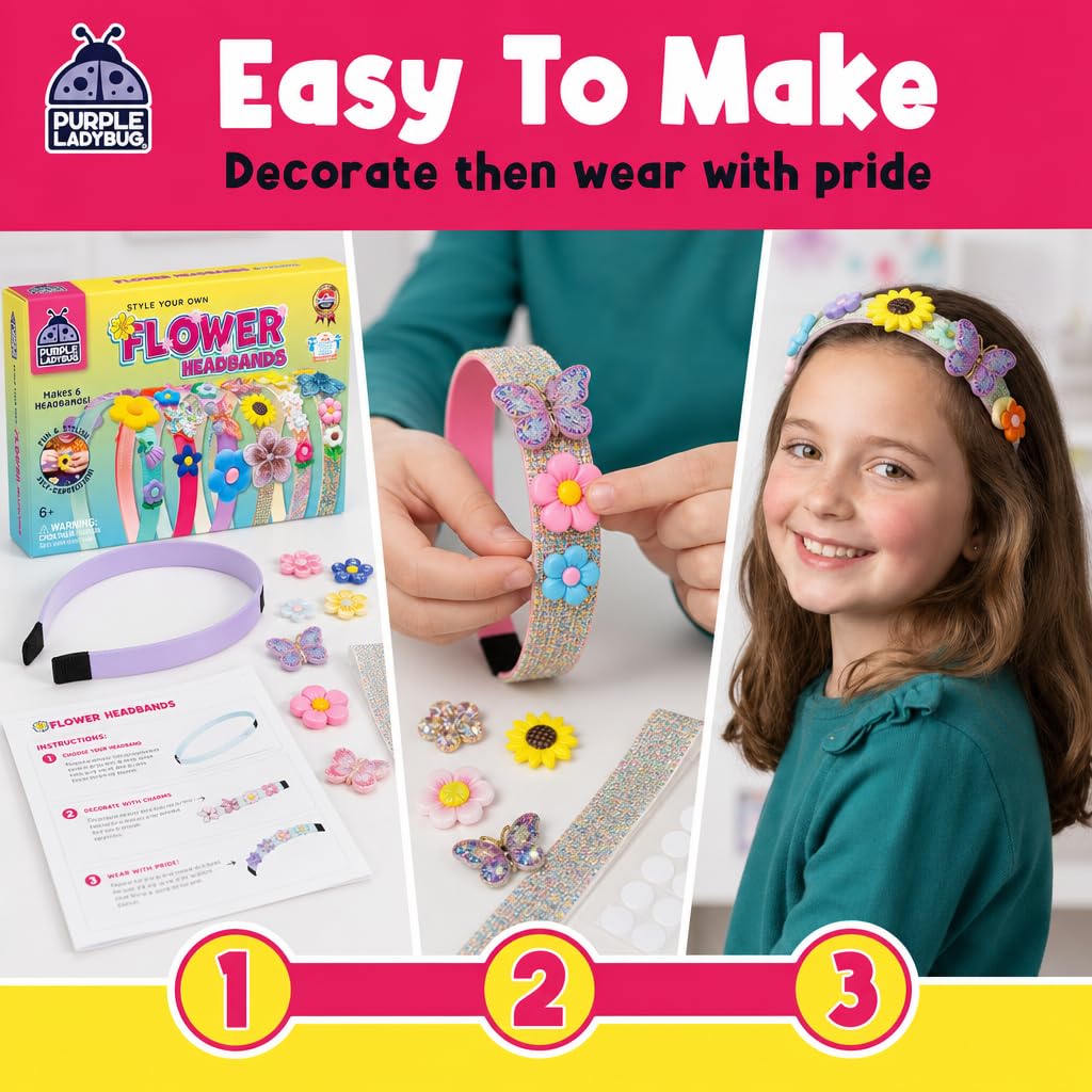 PURPLE LADYBUG Flower Headband Making Kit – DIY Craft Set for Girls Ages 5-9