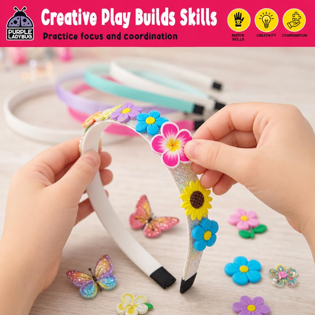 PURPLE LADYBUG Flower Headband Making Kit – DIY Craft Set for Girls Ages 5-9