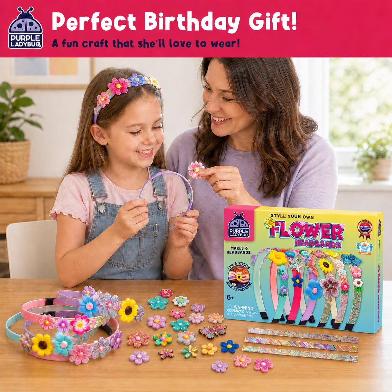 PURPLE LADYBUG Flower Headband Making Kit – DIY Craft Set for Girls Ages 5-9