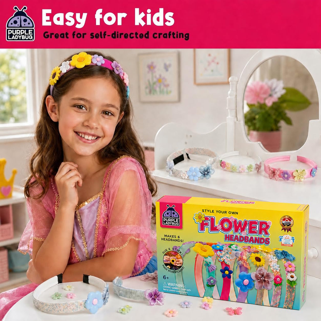 PURPLE LADYBUG Flower Headband Making Kit – DIY Craft Set for Girls Ages 5-9