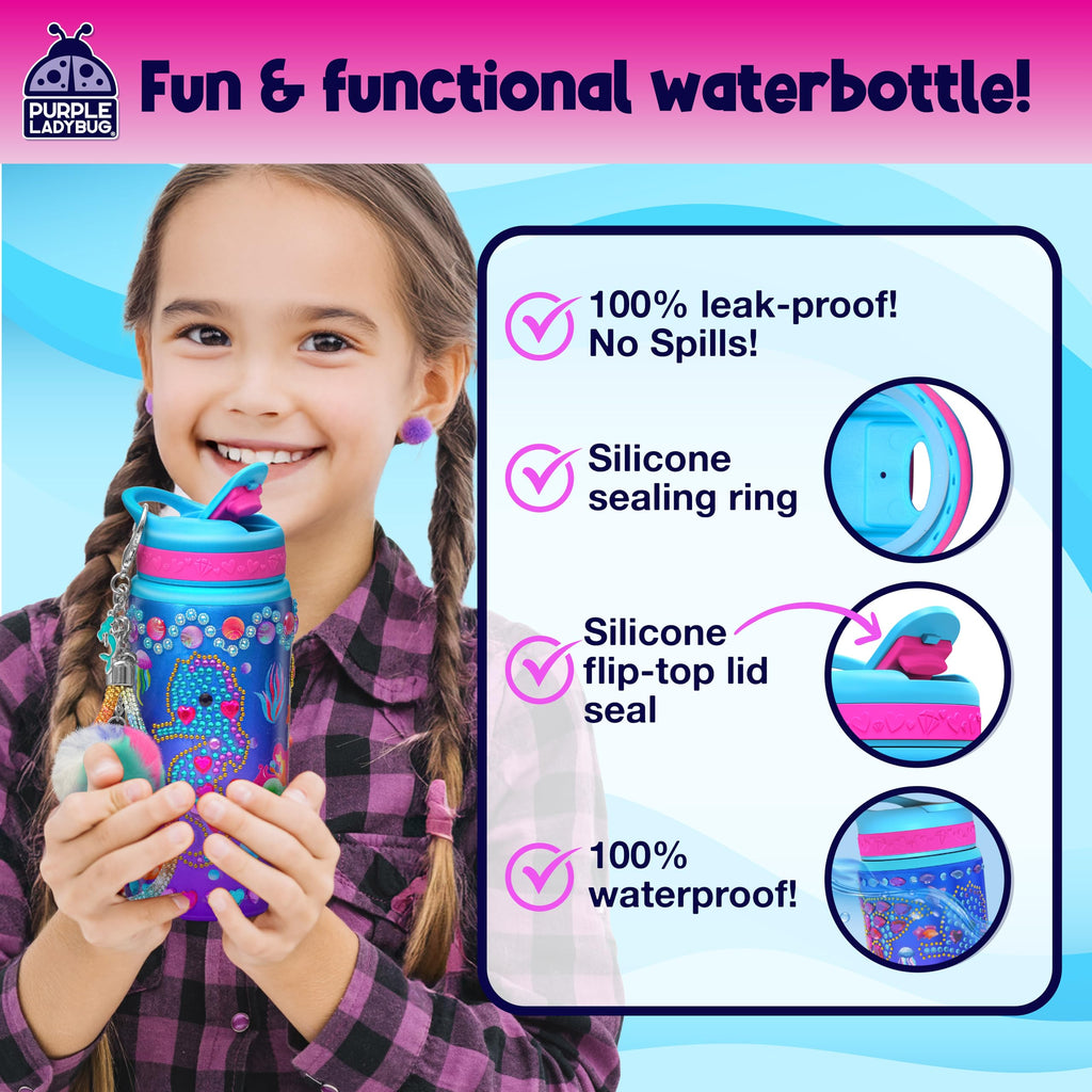 PURPLE LADYBUG Mermaid Water Bottle Decorating Kit for Girls Ages 5-10