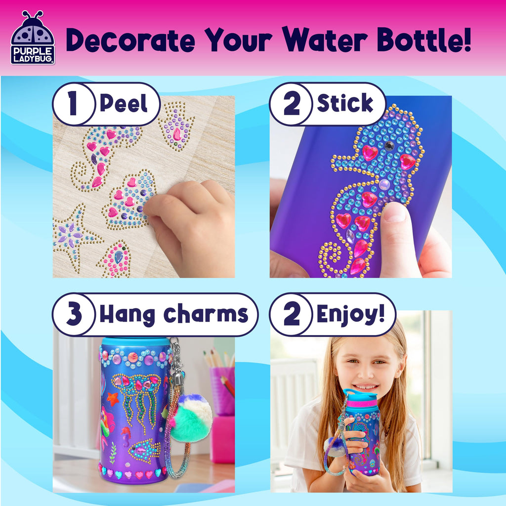 PURPLE LADYBUG Mermaid Water Bottle Decorating Kit for Girls Ages 5-10