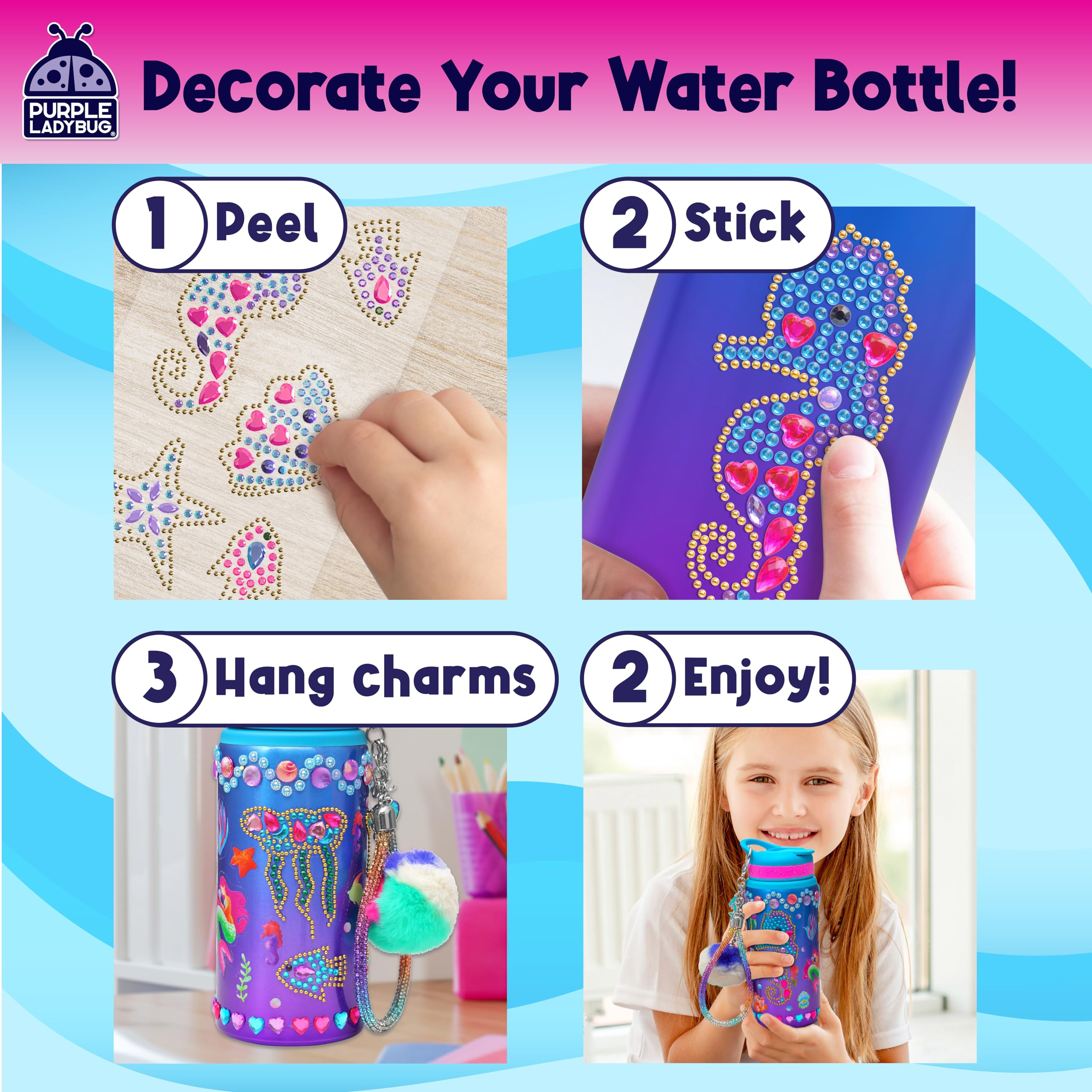 PURPLE LADYBUG Mermaid Water Bottle Decorating Kit for Girls Ages 5-10