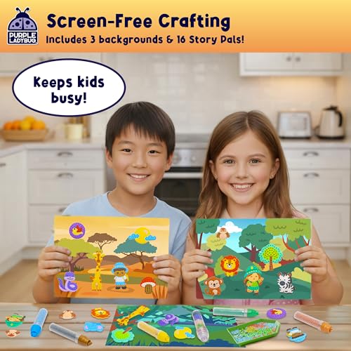 PURPLE LADYBUG My BeadStories Animal World - DIY Bead Art Craft Kit for Kids Ages 4-8 (19 Story Pals, 3 Scenes, 6 Pens)