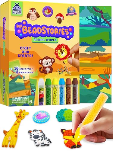 PURPLE LADYBUG My BeadStories Animal World - DIY Bead Art Craft Kit for Kids Ages 4-8 (19 Story Pals, 3 Scenes, 6 Pens)