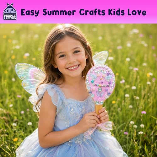 PURPLE LADYBUG Wooden Handheld Mirror Craft Kit - Decorate with Gems, Ages 6-12