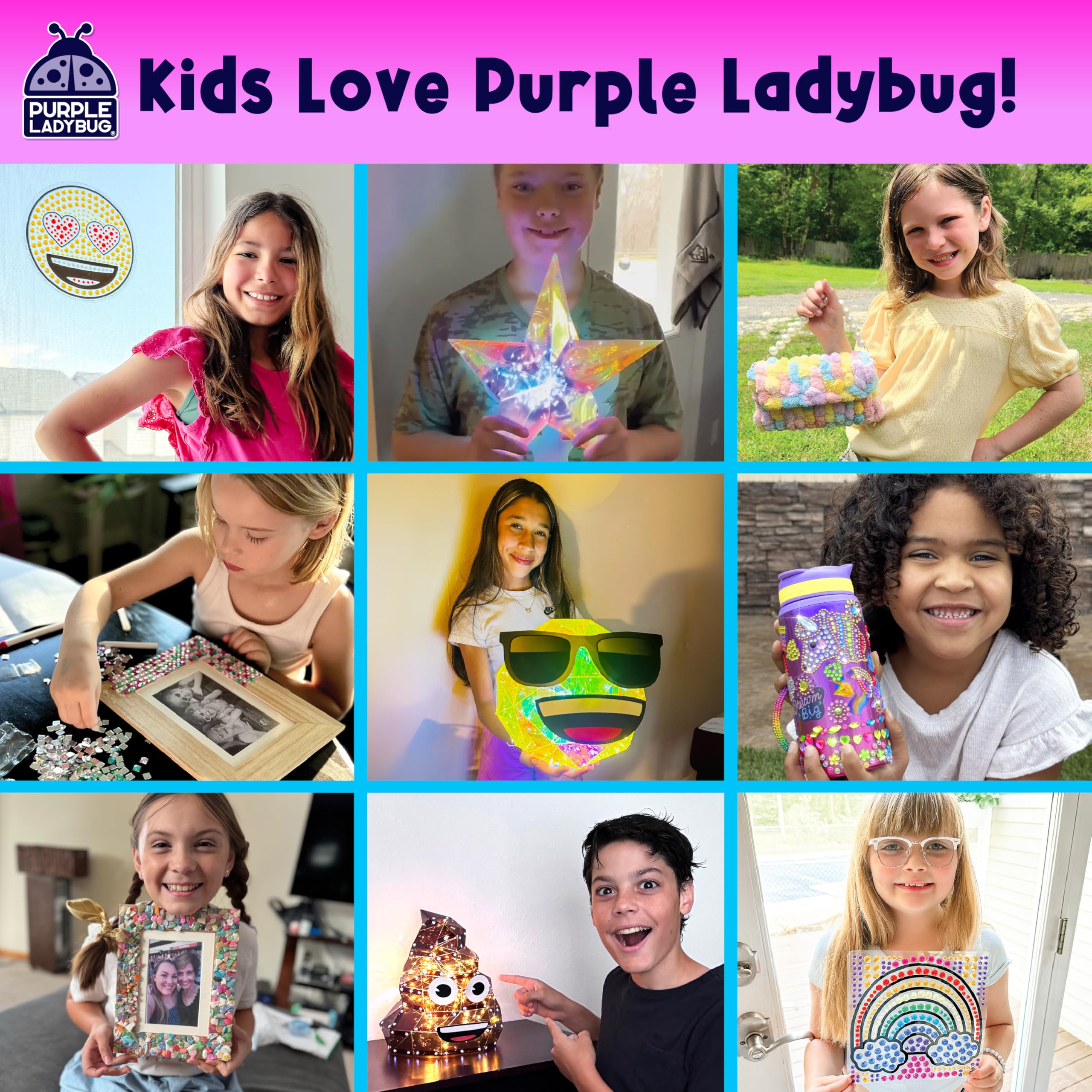 PURPLE LADYBUG Wooden Handheld Mirror Craft Kit - Decorate with Gems, Ages 6-12