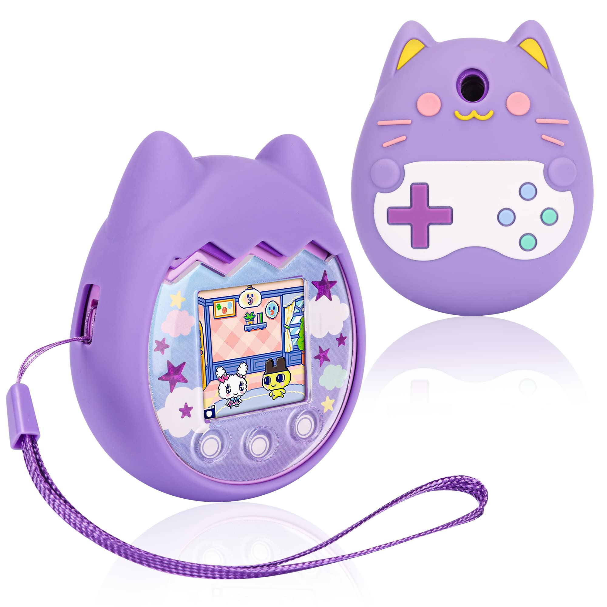 Purple Silicone Cover Compatible with Tamagotchi Pix – Includes Finger Lanyard by Meetikar