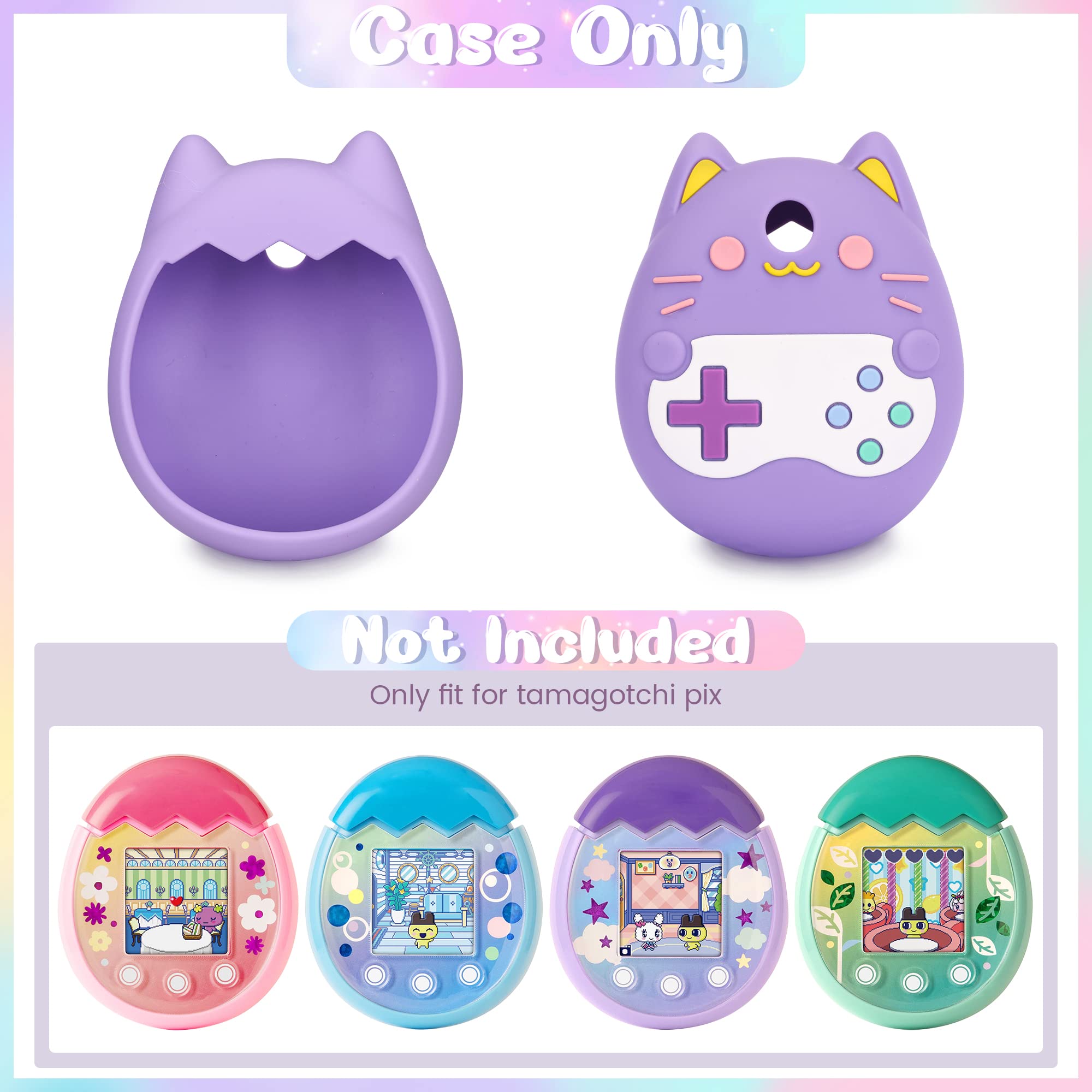 Purple Silicone Cover Compatible with Tamagotchi Pix – Includes Finger Lanyard by Meetikar