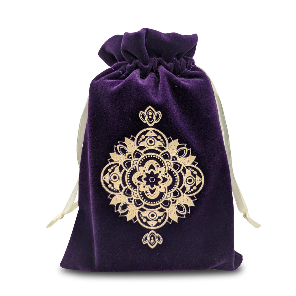Purple Velvet & Satin Drawstring Pouch for Tarot Cards, Dice & Jewelry | Miriyan Mandala Bag