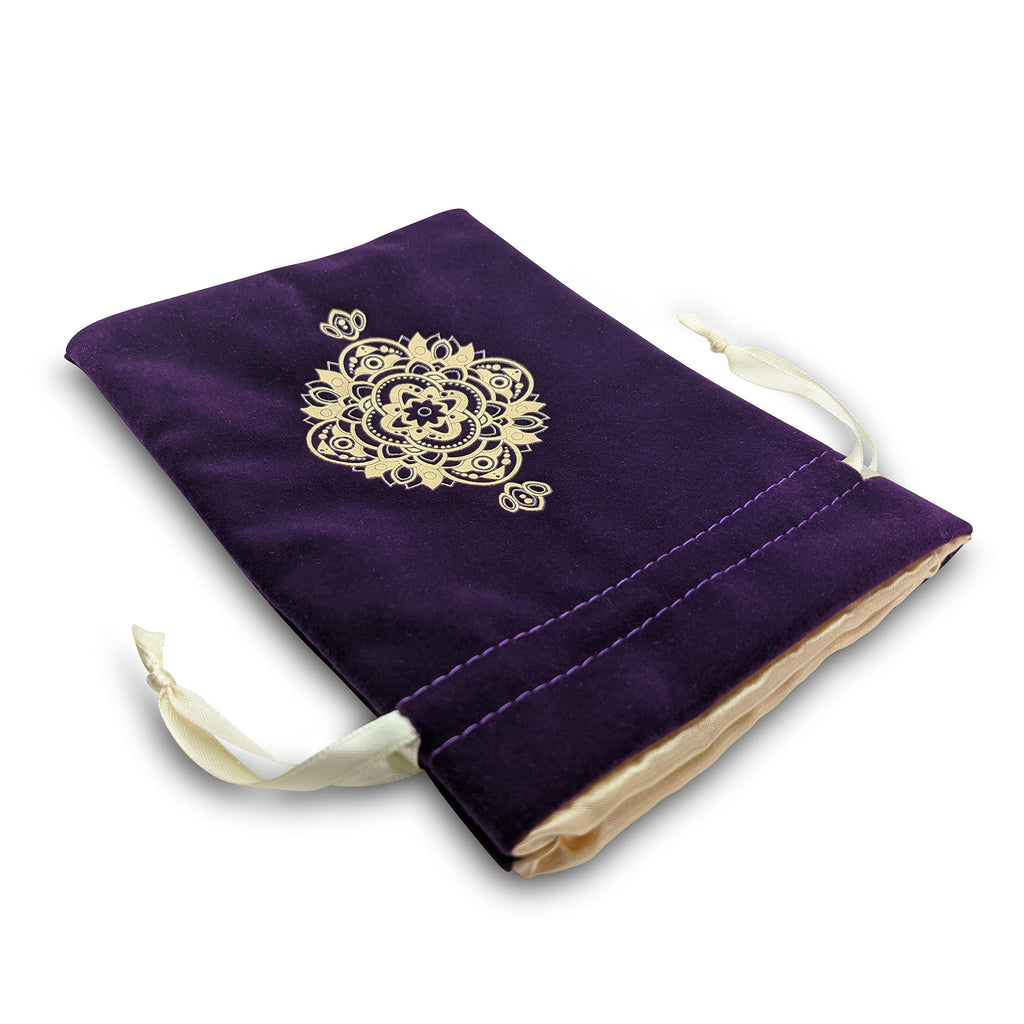 Purple Velvet & Satin Drawstring Pouch for Tarot Cards, Dice & Jewelry | Miriyan Mandala Bag