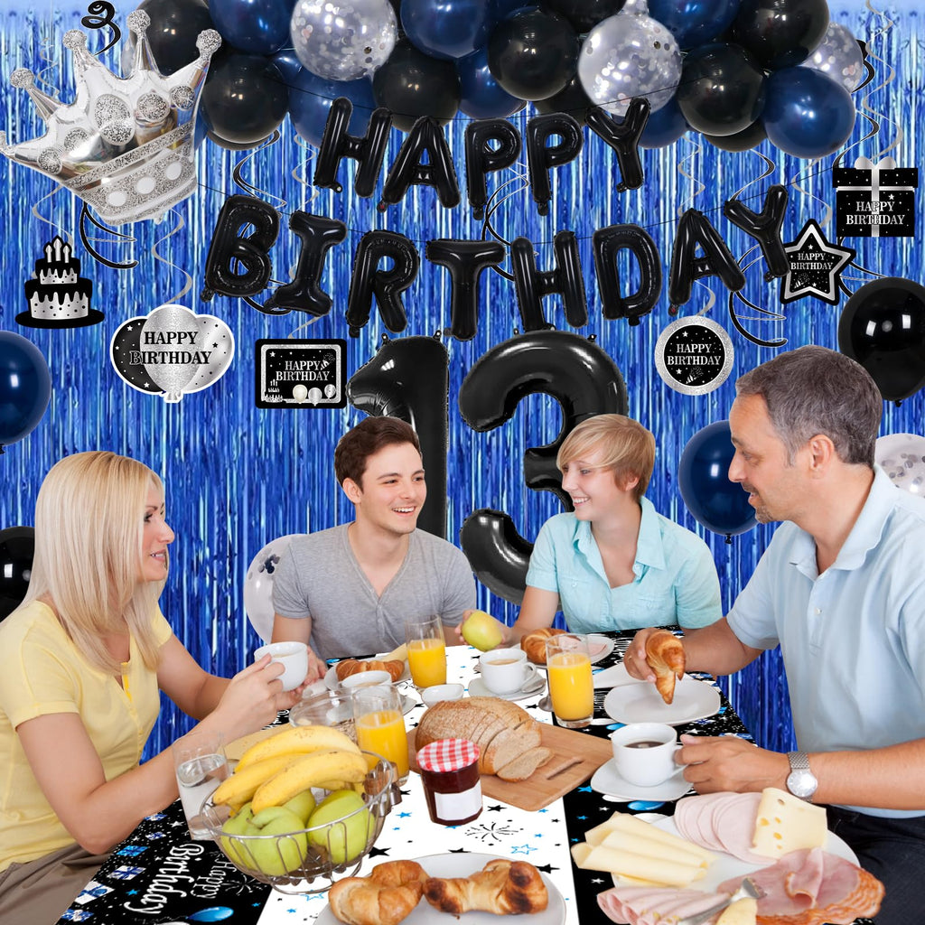 Purtarly 73-Piece Blue Black 13th Birthday Decorations Kit for Boys – Includes Banner, Foil Balloon, Tablecloth & More