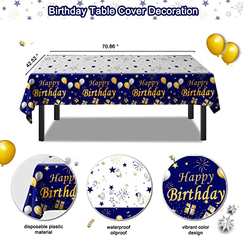 Purtarly Blue and Gold Birthday Decorations Kit – Navy Blue & Gold Party Supplies with Banner, Balloons, Tablecloth, Fringe Curtains