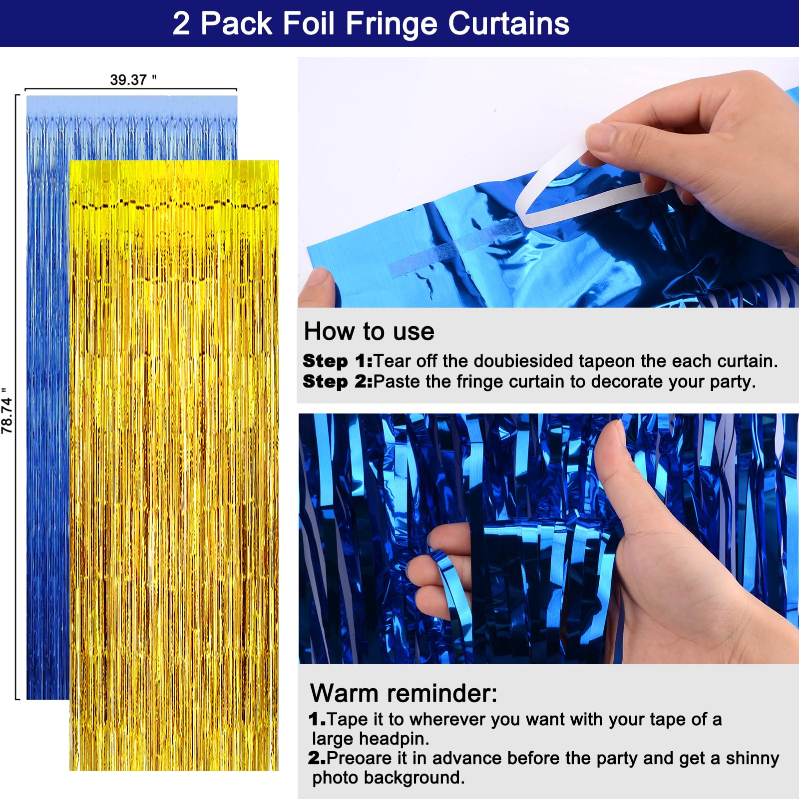 Purtarly Blue and Gold Birthday Decorations Kit – Navy Blue & Gold Party Supplies with Banner, Balloons, Tablecloth, Fringe Curtains
