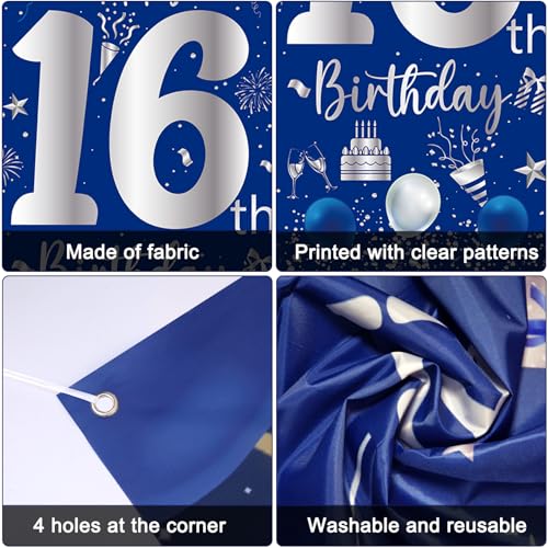 Purtarly Blue Silver 16th Birthday Decoration Set – Banner, Balloons & Triangle Flags