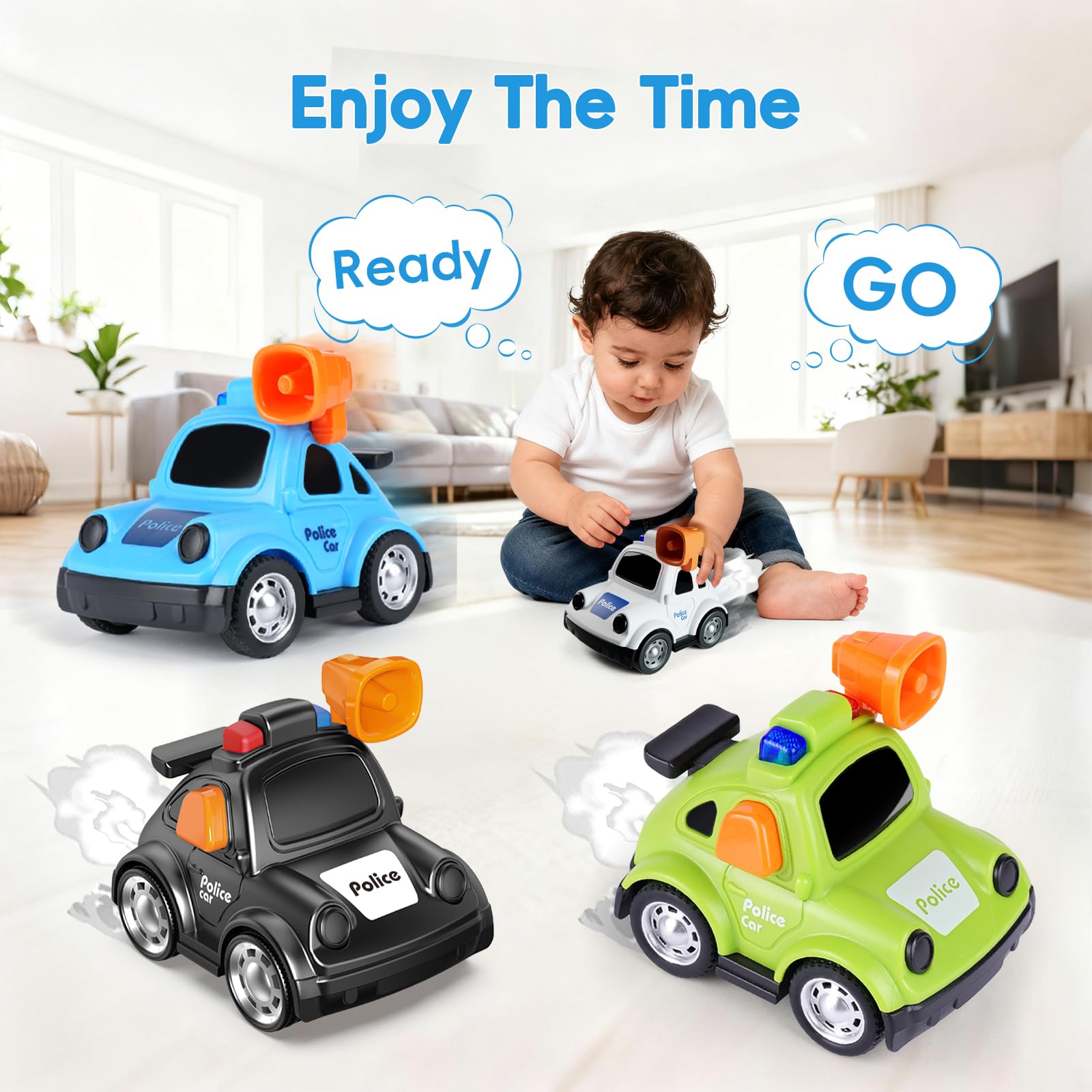 Push-and-Go Police Car Toy for Toddlers 1-3 – Friction Powered, No Batteries Needed
