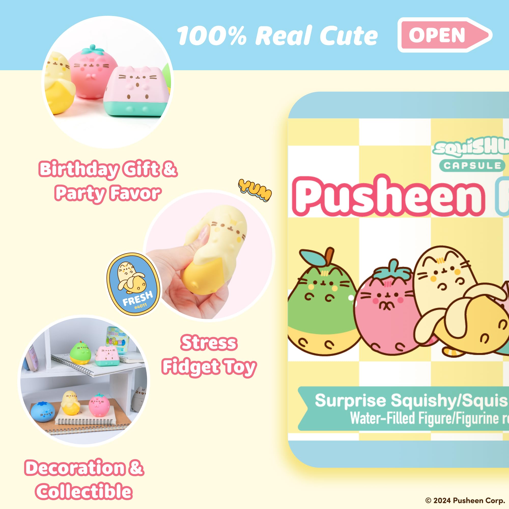 Pusheen Fruits Series Blind Capsule Squishy Toy – Water-Filled Stress Relief (1 Random Design)