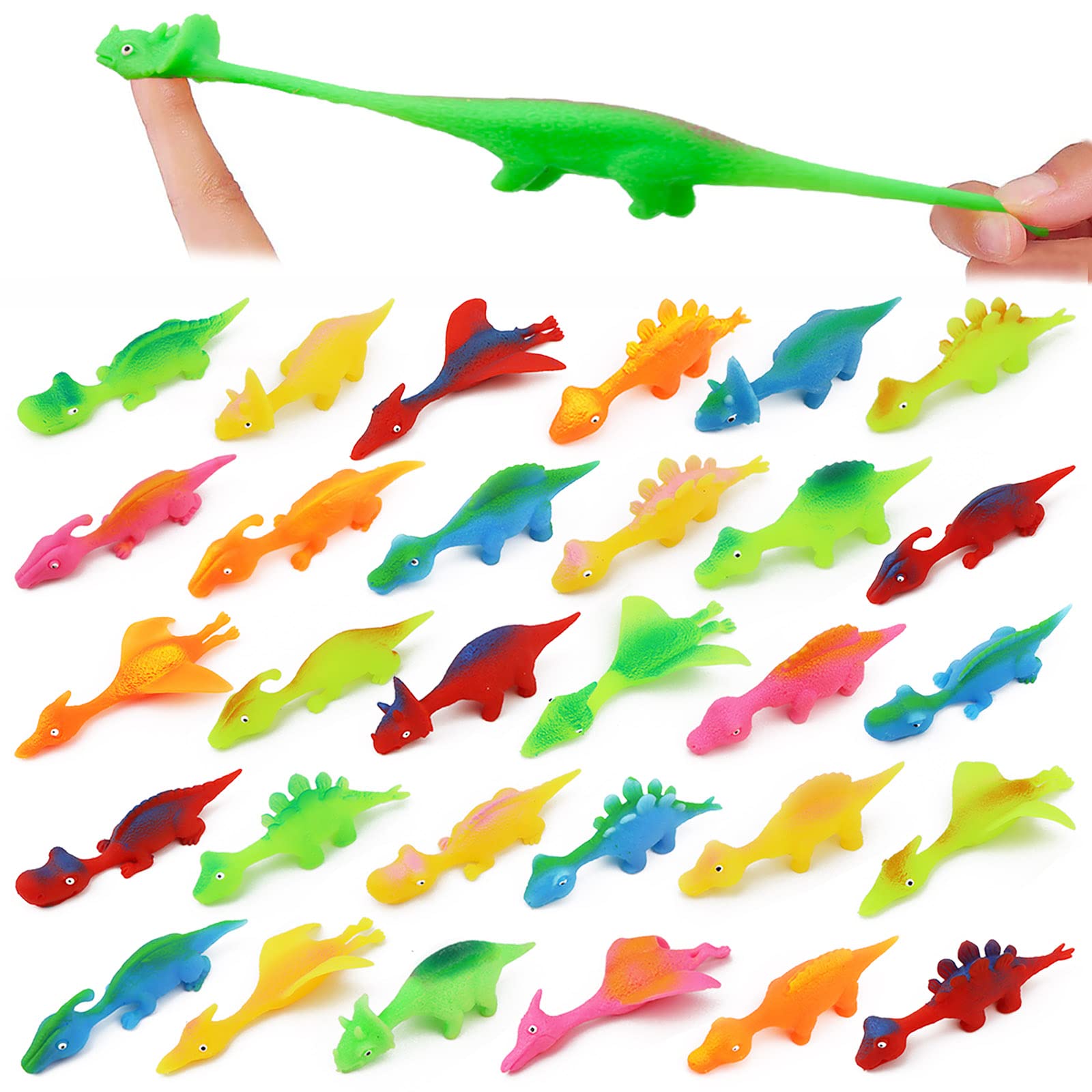 Pushmick 30-Pack Dinosaur Finger Slingshot Toys – Soft TPR Catapult Toys for Party Favors and Flying Games