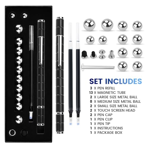 Puxmrko Magnetic Fidget Pen - 3 Pen Cores, 13 Rings, Shape-Shifting Stress Relief Toy Gift for Teens Adults (Black)