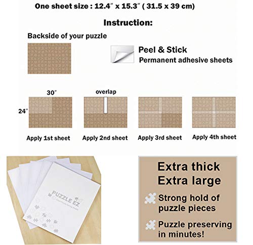 PUZZLE EZ Clear Peel & Stick Puzzle Glue Sheets – Preserve 1000-Piece Puzzles up to 24x30 Inches in Minutes