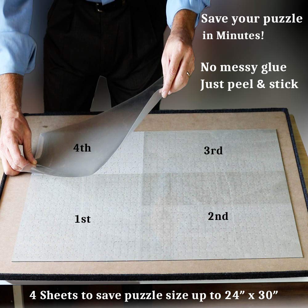 PUZZLE EZ Clear Peel & Stick Puzzle Glue Sheets – Preserve 1000-Piece Puzzles up to 24x30 Inches in Minutes