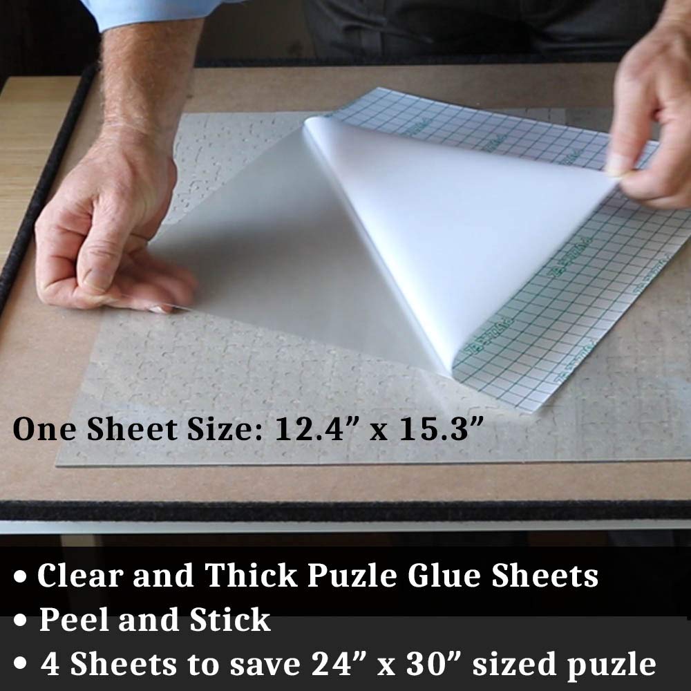 PUZZLE EZ Clear Peel & Stick Puzzle Glue Sheets – Preserve 1000-Piece Puzzles up to 24x30 Inches in Minutes