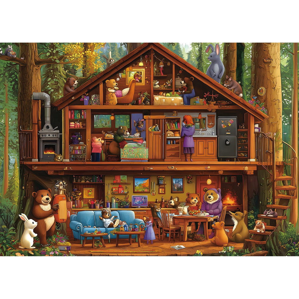 PuzzOne 1000-Piece Animal Characters Jigsaw Puzzle – Bear Treehouse Forest, 27.5x19.7 Inches