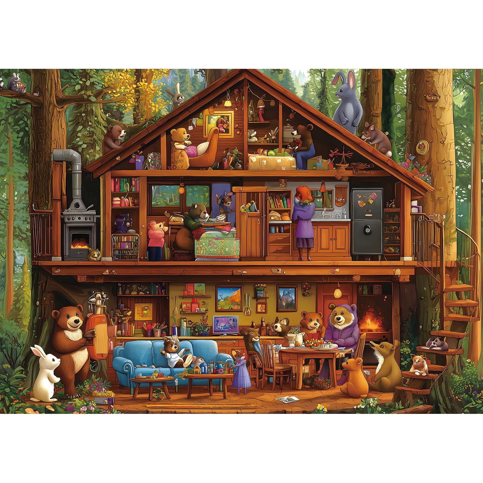 PuzzOne 1000-Piece Animal Characters Jigsaw Puzzle – Bear Treehouse Forest, 27.5x19.7 Inches