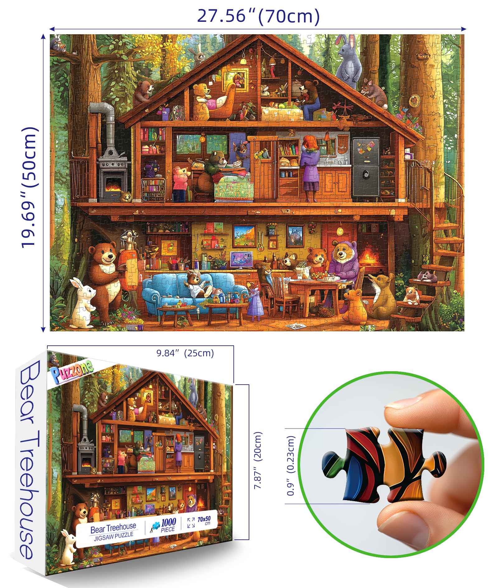 PuzzOne 1000-Piece Animal Characters Jigsaw Puzzle – Bear Treehouse Forest, 27.5x19.7 Inches