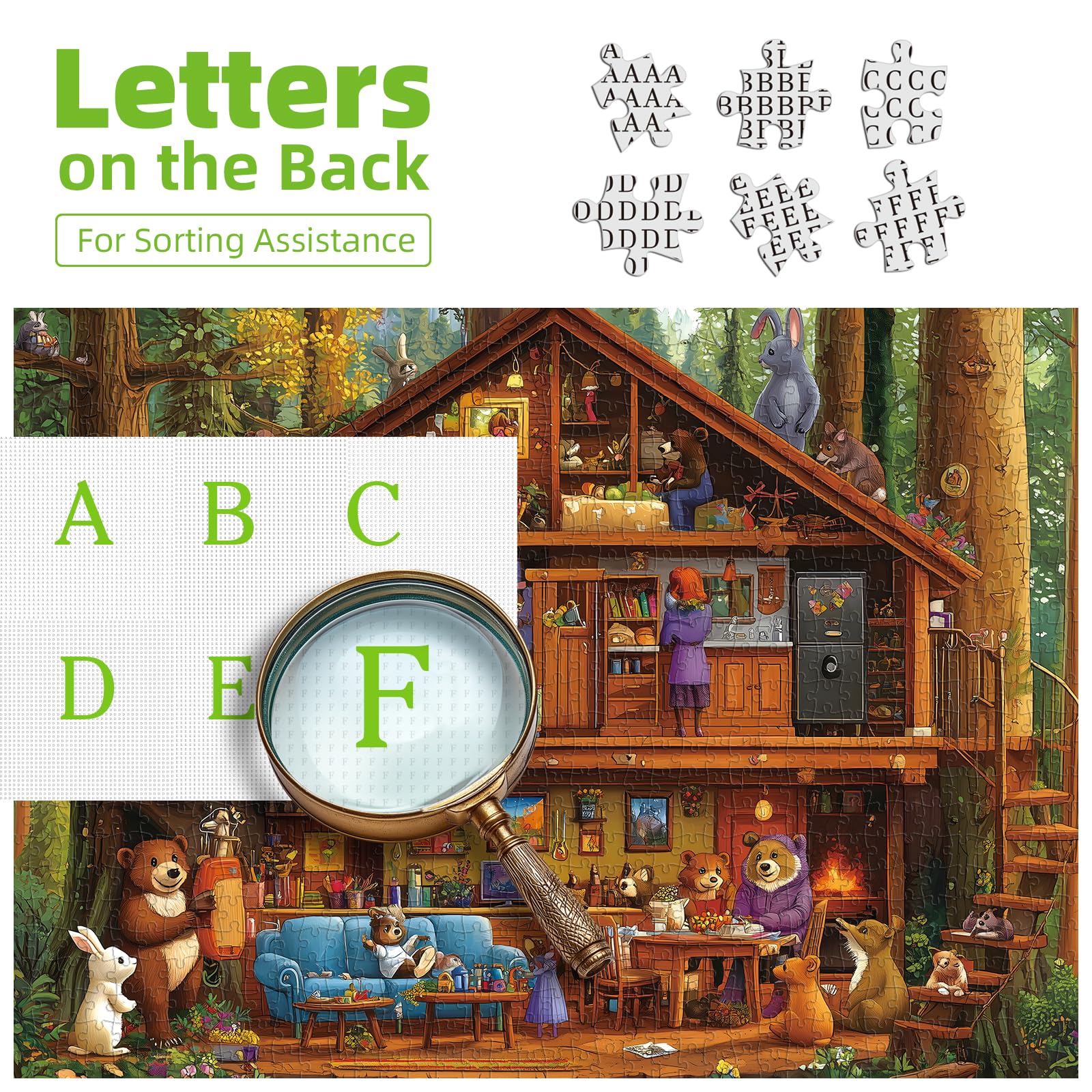 PuzzOne 1000-Piece Animal Characters Jigsaw Puzzle – Bear Treehouse Forest, 27.5x19.7 Inches
