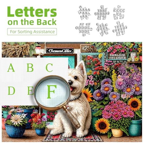 PuzzOne 1000 Piece Jigsaw Puzzle for Adults – Westie Dog in Flower Shop, 27.6" x 19.7"