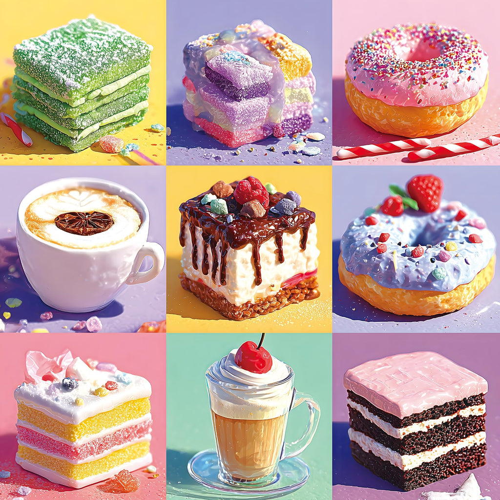 PuzzOne 500-Piece Dessert Jigsaw Puzzle – Colorful Donuts, Cakes & Berries – 20x20 Inch – Includes Poster