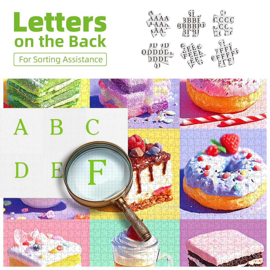 PuzzOne 500-Piece Dessert Jigsaw Puzzle – Colorful Donuts, Cakes & Berries – 20x20 Inch – Includes Poster