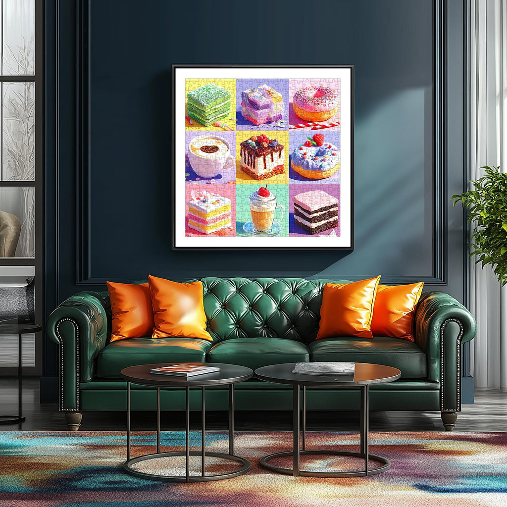 PuzzOne 500-Piece Dessert Jigsaw Puzzle – Colorful Donuts, Cakes & Berries – 20x20 Inch – Includes Poster