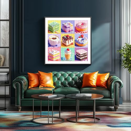 PuzzOne 500-Piece Dessert Jigsaw Puzzle – Colorful Donuts, Cakes & Berries – 20x20 Inch – Includes Poster