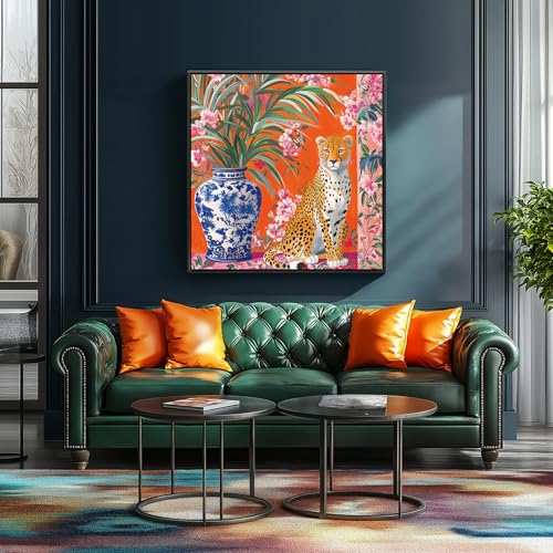 PuzzOne 500-Piece Jigsaw Puzzle – Cheetah with Blue Vase Art, Square 20x20 Inches for Adults