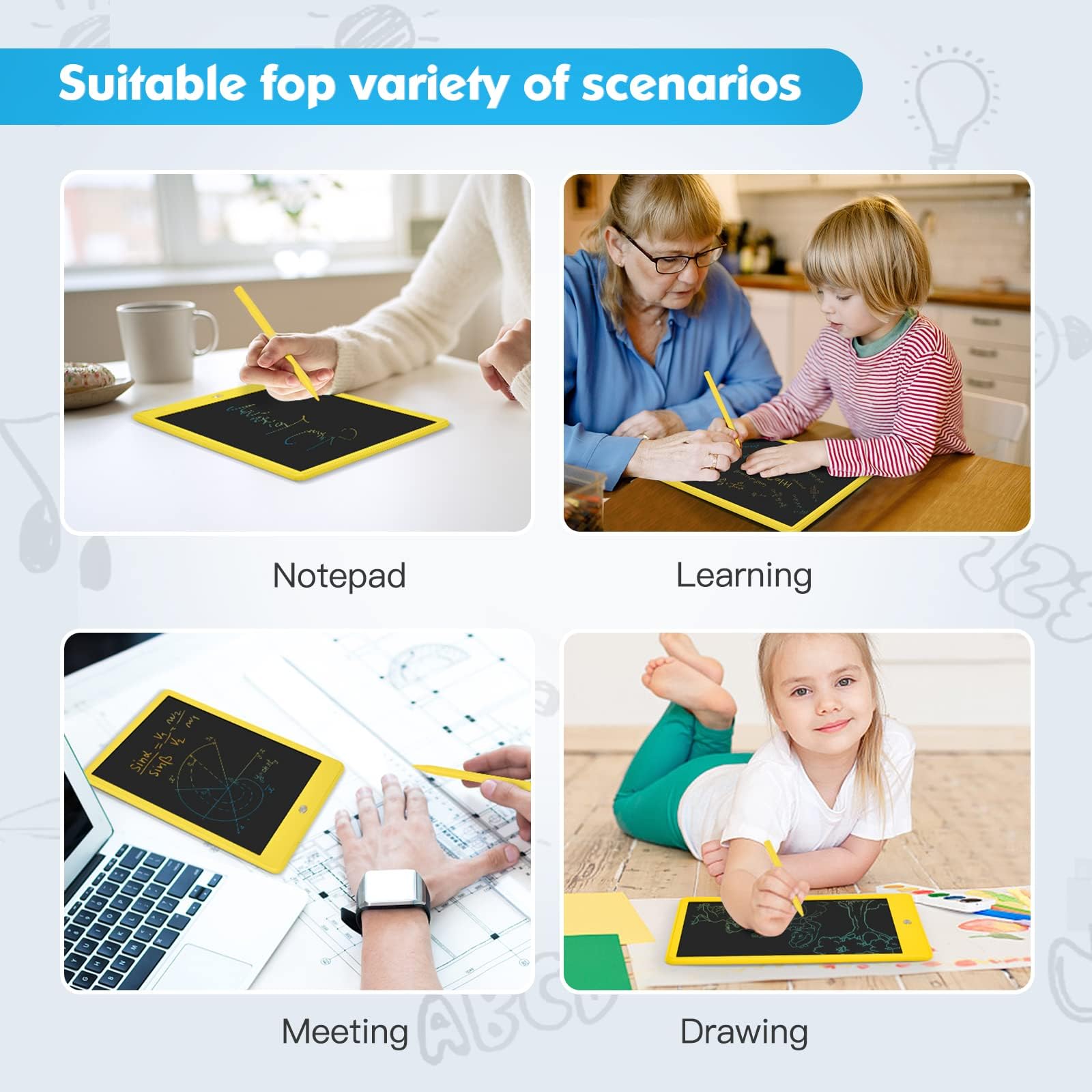 PYTTUR 10 Inch LCD Writing Tablet for Kids - Colorful Toddler Doodle Board, Reusable Drawing Pad Educational Toy (Blue)