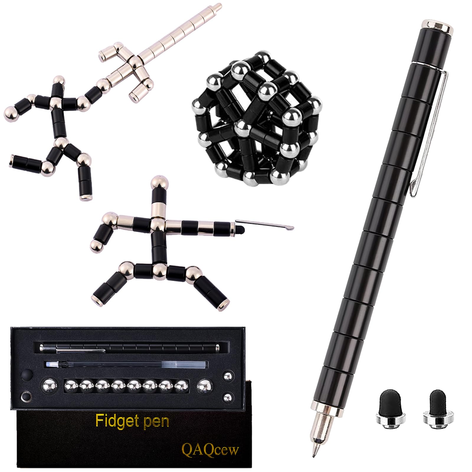 QAQcew Magnetic Fidget Pen – Deformation Stress Relief Toy for Teens and Adults (Black)