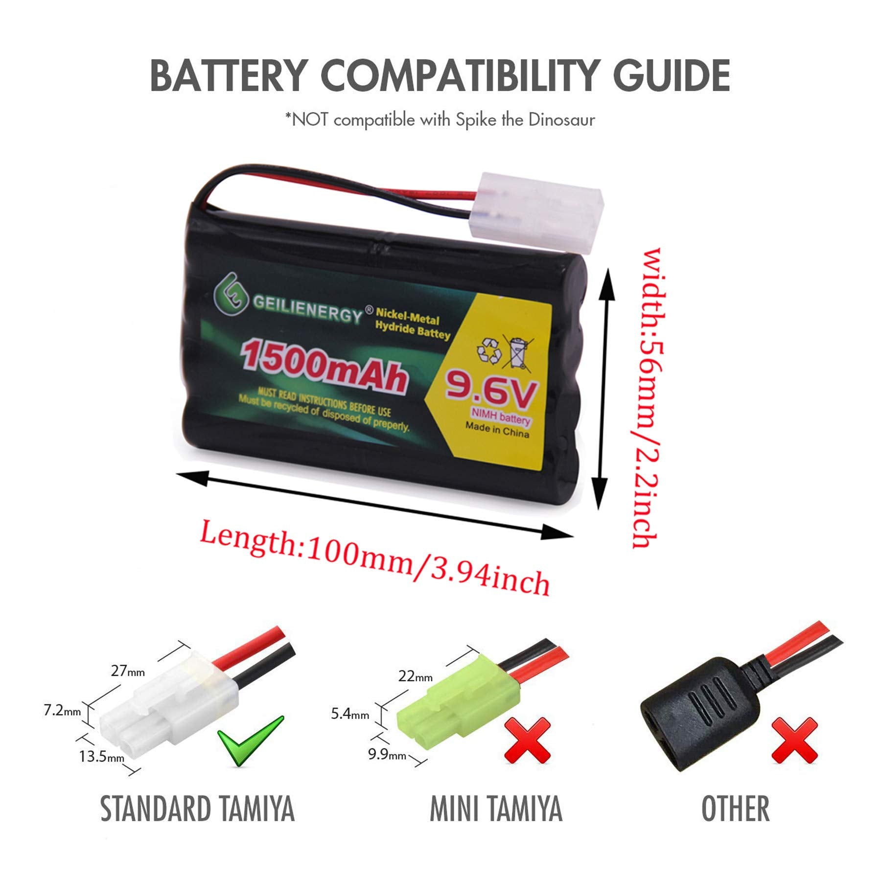 QBLPOWER 9.6V 1500mAh NiMH Rechargeable Battery Pack with Tamiya Connector for RC Cars, Boats, and Robots
