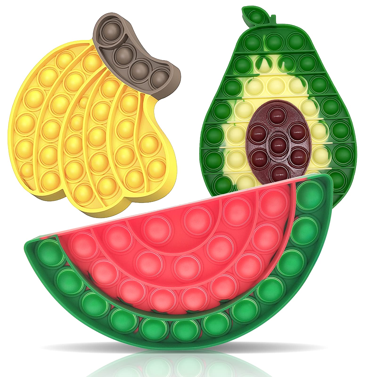 QETRABONE Silicone Fidget Toy Set – Banana, Avocado, Watermelon Bubble Pop Stress Relief Toys for Adults